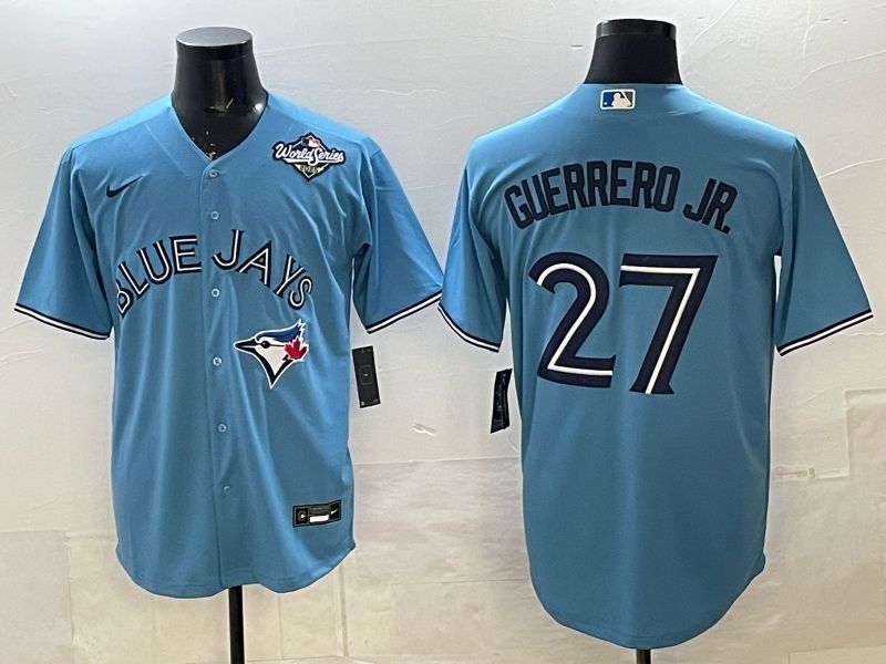 Men 2025 Nike Toronto Blue Jays #27 Guerrero jr Light Blue Game MLB Jersey 04